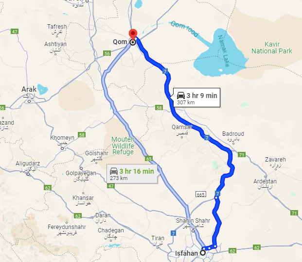 مسیر اصفهان به قم