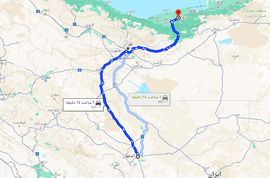 مسیر اصفهان به مازندران